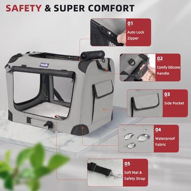 Petprsco Велика переноска для котів і собак, 61x43x43 см, з теплою ковдрою, складаною мискою та м'якою підстилкою, для подорожей