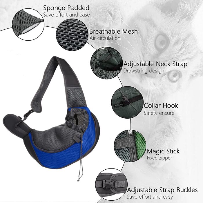 Транспортна сумка для собак і котів з регульованим плечовим ременем, дихаюча переноска для прогулянок та активного відпочинку (Блакитна, 45x28 см)