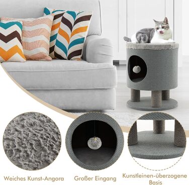 Драбина-кіготник для котів COSTWAY з будиночком та м'яким сидінням, сірий, 40x40x47 см