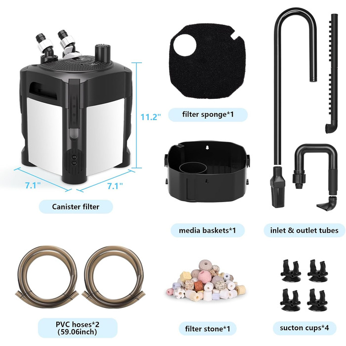 Зовнішній фільтр для акваріума AQQA, 1200 л/год, 3-ступенева фільтрація, 18W, до 250 л