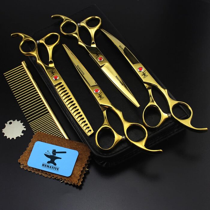 Набір професійних ножиць для грумінгу тварин Hämatit: ножиці, гребінець, серветка