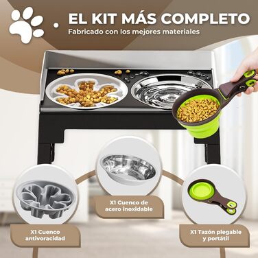 Підвищений годівниця для собак MASCOTOPIA, 6 рівнів, регульований та нахилений, миска для води, 1200 мл + складна ложка, годівниця з нержавіючої сталі, 800 мл, сірий