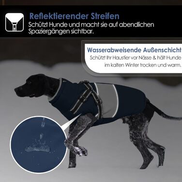 Зимовий водонепроникний теплий зимовий одяг для собак AOFITEE, великі породи, з кріпленням для повідка, флісова жилетка, вітронепроникний, для німецьких вівчарок, синій, 3XL, темно-синій