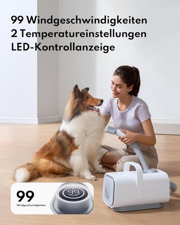 Ультрасушар для собак HomeRunPet Ultraleiser - професійний фен для грумінгу, 99 швидкостей та регулювання температури, 3 насадки