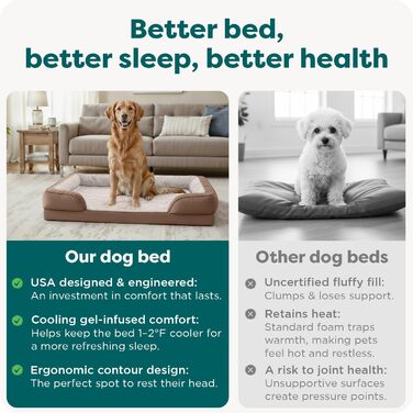 Крісло-ліжко для собак великих порід Furhaven з піною з пам'яті, знімний, пральний чохол, до 81,6 кг, ультра м'яке штучне хутро та люкс велюр, контурний матрац, XXXL (піна з охолоджуючого гелю), 102 x 81 x 24 см, хвилястий велюр, колір: коричневий камінь.