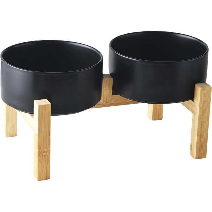 Набір керамічних годівниць для собак Welloyed - підняті миски, антиковзний бамбуковий стійкий підставник, набір мисок для їжі та води для собак маленьких та середніх порід, годівниці для домашніх тварин, годівниці з ваговою основою (15,2 см)