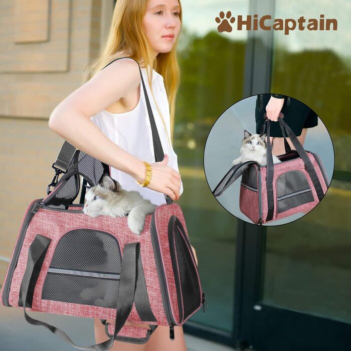 Транспортна переноска для кота, переноска для котів, складана переноска-сумка, переноска для собак, переноска з регульованим плечовим ременем, котяча переноска, червона