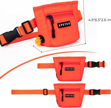 Сумка для ласощів для собак з металевим кліпом на пояс, міцна застібка-магніт, велика місткість, диспенсер для пакетів для вигулу (Помаранчевий)
