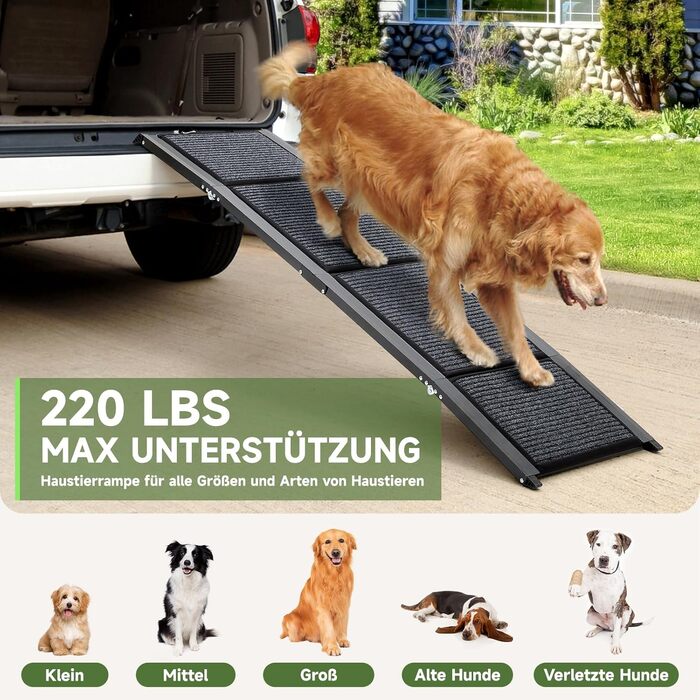 Рампа для собак Fellie, 160 см, складана, для великих, середніх та малих собак, до 100 кг