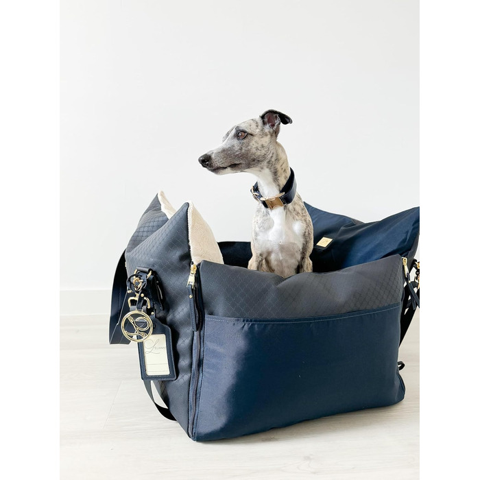 Еліанн | Дизайнерський автокрісло для собак | Навігатор, синій | Міцне | Дизайнерський бренд | Для собак маленьких та середніх порід | Підвищене автокрісло для собак