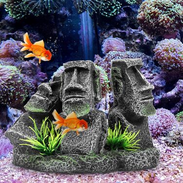 Декорація для акваріума Moai – голова острова Пасхи, скульптура Ahu Akivi, укриття для риб, прикраса для прісноводного та морського акваріума, ландшафтний орнамент, бренд minkissy