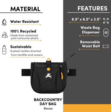 ОлліДог Backcountry Tagestasche: Сумка для ласощів та відходів для собак, з відсіком для кульок, на пояс (Raven S'25)