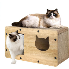 Картонний будиночок для котів Furjoy з когтеточкою, лежаком і котячою м'ятою, для домашніх котів, 53×30×28 см, плед, легко монтується, стильний декор
