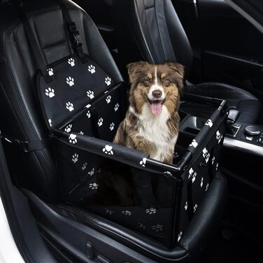 Автомобільний сидіння для собак на переднє сидіння - чорний, з ременями безпеки, водонепроникний, для малих та середніх порід