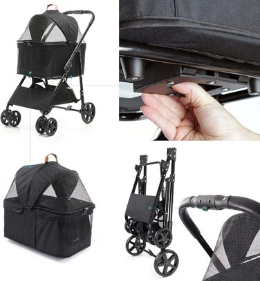 Візок для собак Fudajo 2в1, чорний, складна конструкція, з сумкою для тварин, до 20 кг, для собак та котів