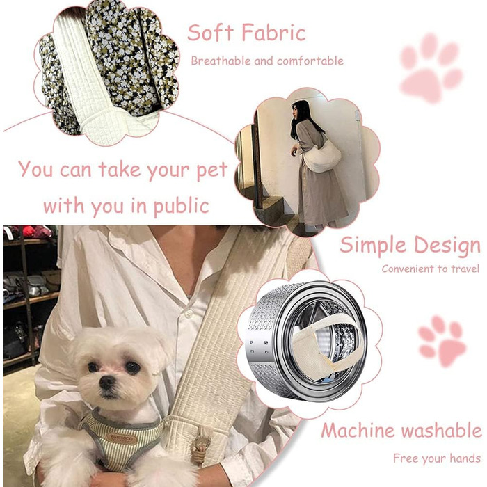 NATUYA Сумка-переноска для собак та котів, регульована, для прогулянок та подорожей (Абрикосовий) (Білий/Опудальний сад, регульований ремінь з тенту)