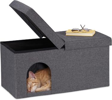 Складаний будиночок для котів Relaxdays, сіра лежанка-лава, міцні котячі меблі для дому, схованка для тварин, 38,5x74,5x37 см