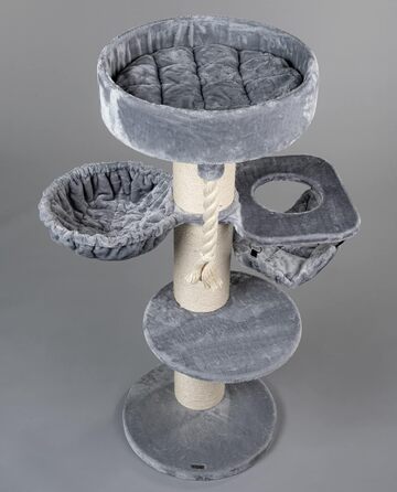 Дряпка для великих котів RHRQuality Maine Coon Sleeper Crown Plus, світло-сіра, товсті 15см стовпи з сизалю