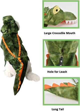 Костюм для собак на Halloween: крокодил-динозавр, теплий зимовий костюм-комбінезон, розмір L (8,2–18 кг), зелений