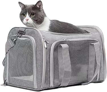 Складана переноска для собак та котів - переноска для тварин для подорожей, кемпінгу та авто (Сірий)