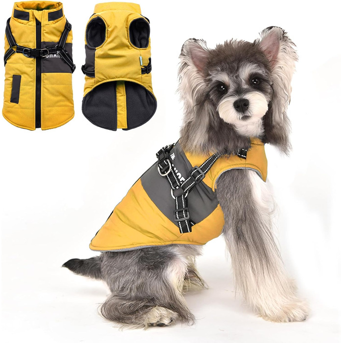 Теплий зимовий одяг для собак - куртка та одяг для цуценят, з світловідбиваючим нашийником, блакитний (XL, жовтий)