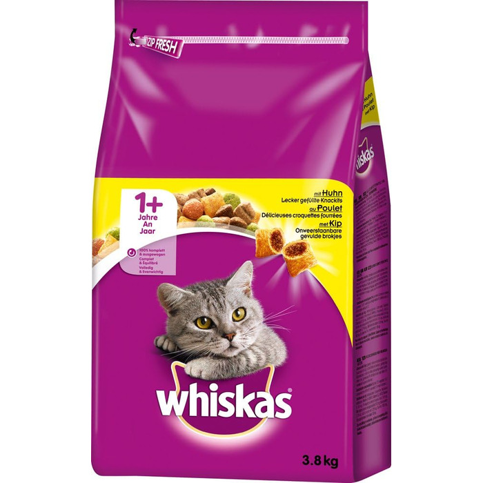 Сухий корм для дорослих котів Whiskas з куркою, 3.8 кг (набір з 2 шт)