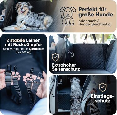 SEELENTIER® захисна підстилка для собак в авто: водонепроникна, антикіготна, 130x63 см, з ISOFIX, 2 повідки