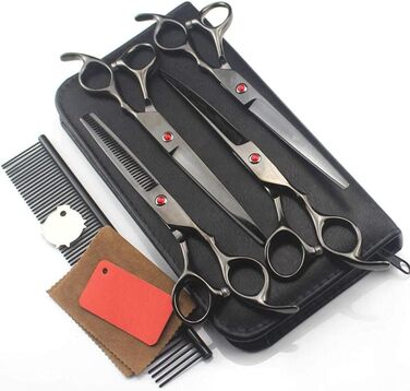 Набір 5 професійних чорних ножиць для грумінгу собак, набір ножиць для стрижки та вичісування домашніх тварин