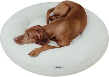 Крісло-лежанка для собак Holly Hundebett: міцний, зручний, з м'якої тканини Bouclé, Cocoon Design, підтримка шиї та хребта (S/M, кремовий)