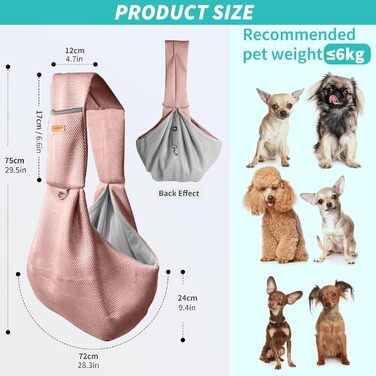PETCUTE Сумка-переноска для собак, рожева, до 6 кг, з безпечним ременем, для прогулянок та активного відпочинку