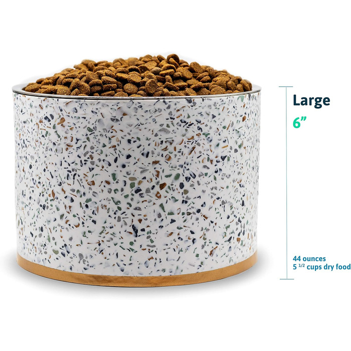 Підставка для годівлі собак Pet Junkie Terrazzo з мискою з нержавіючої сталі, велика, біла