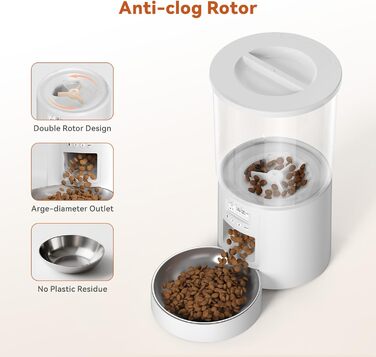 Автомат годівлі для котів 4.2L з програмуванням, з нержавіючою чашею, 6 прийомів їжі на день