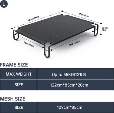 Підняте ліжко для собак KORIMEFA, до 55 кг, 122x85x20 см, для дому та вулиці, знімний чохол, нековзкі ніжки