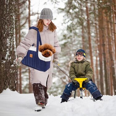 PETCUTE Сумка-переноска для собак та котів, складна, тепла, з гачком безпеки, для маленьких собак, кошенят (Темно-синій)