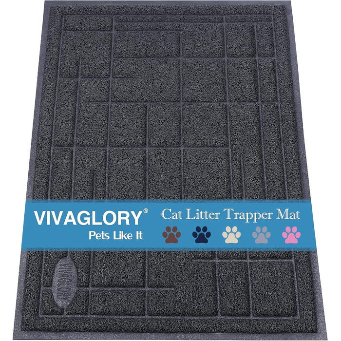 Килимок для котячого туалету VIVAGLORY, сірий, 90x60 см, миючий, для збору наповнювача