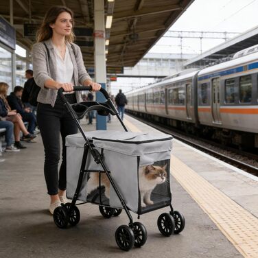 Візок для собак Homewell, візок-бігун для котів/маленьких собак, візок для домашніх тварин з 2 вікнами на блискавці, тримач для напоїв, до 20 кг (Сірий)