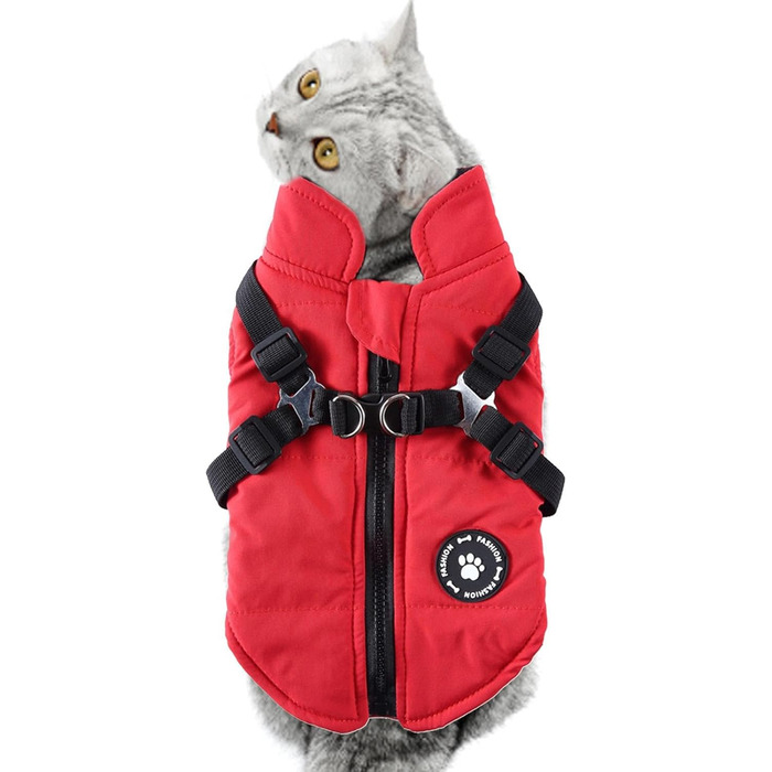 Зимова куртка для собак, флісова, водовідштовхувальна, тепла, для цуценят та собак різних розмірів (червона, S)