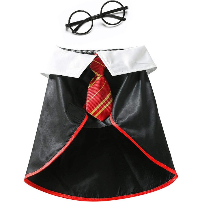 Сорочка для собак на Хелловін Impoosy: кумедний костюм кота-чаклуна, м'який одяг з окулярами (розмір M, обхват шиї 35,6 см) чорний