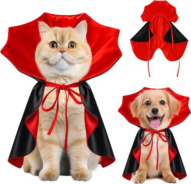 Костюм на Хелловін для собак та котів: вампірський набір, чорний/червоний, чорний/фіолетовий. Розміри S, червоний