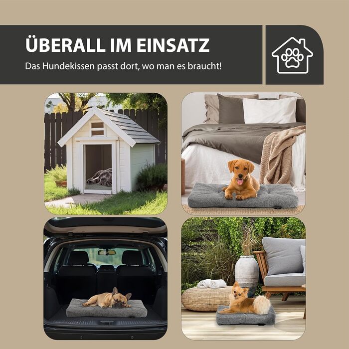 Лежанка для собак Rohrschneider з мискою, сіра, 47 x 30 x 7 см | Лежанка для собак та котів з антиковзаючою основою, Made in EU