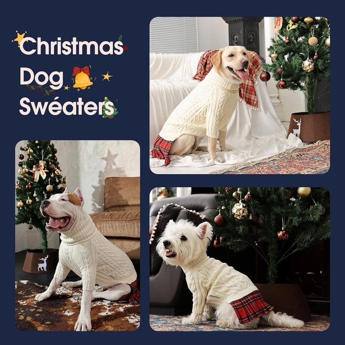 Теплий зимовий пуловер для собак великих порід IECOii, червоний, з отвором для повідка, в'язаний з косами, XXXL (71 см)