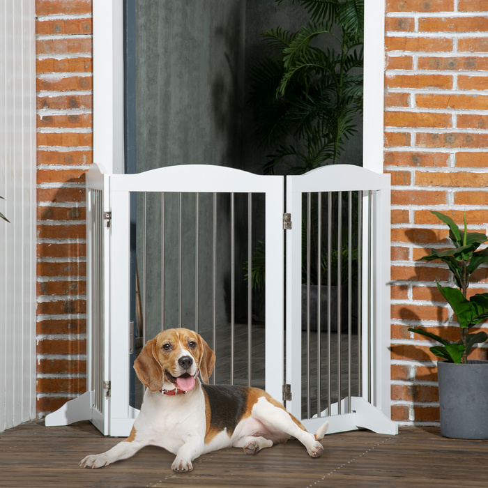 PawHut Dog Barrier Door Guard Складна підставка для собаки 3 тарілки Сходові ворота білі 154x30x80см | Аосом