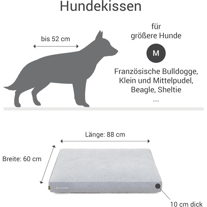 М'яке ліжко для собак середнього розміру GreenLabel - зручне, миється, 88x60 см, світло-сірий колір