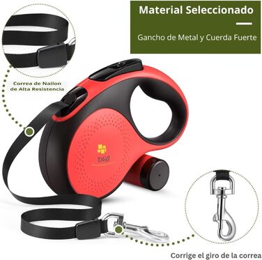 Висувна поводок для собак, 3 м, для малих, середніх та великих собак, ергономічна ручка, до 15 кг, розмір S, червоний