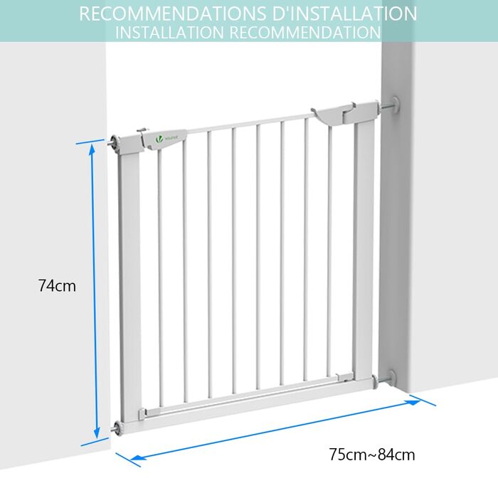 Захист для сходів Vounot: сітка без свердління, 75-108 см, для дітей, собак та котів, автоматичне закриття, магнітний замок, стопор 90°, білий (2x подовження)