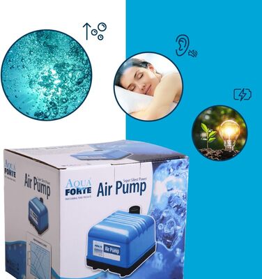 AquaForte Hi-Flow V-10 повітряний насос для ставків, алюмінієвий корпус, тиха робота, потужність 10 Вт, продуктивність 4 л/хв на 1,2 м, для ставків до 6 м³, без регулювання