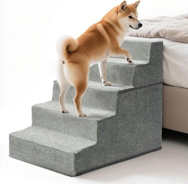 Сходинки для собак Eukue: 5 сходинок, складані, для маленьких та великих собак, з антиковзким покриттям, для доступу до ліжка/дивану, сірого кольору