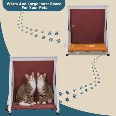 Вуличний будиночок для котів Petsfit з евакуаційними дверима, дерев'яний, водостійкий, із ялинової деревини, червоний