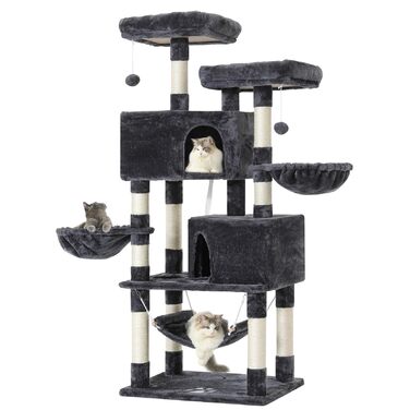 Котячий будиночок MSmask з великою печерою та стовпцями з сизалю, когтеточка для великих котів, сірий