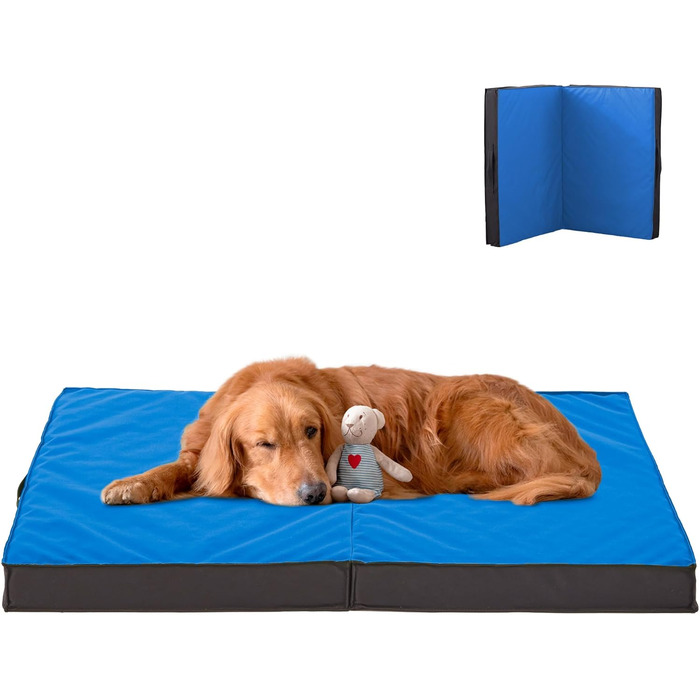 Ортопедичне собаче ліжко для великих собак, вологостійке, портативне, знімний чохол, складане, довговічне, 104.1 см, для будь-якої погоди (Marineblau)